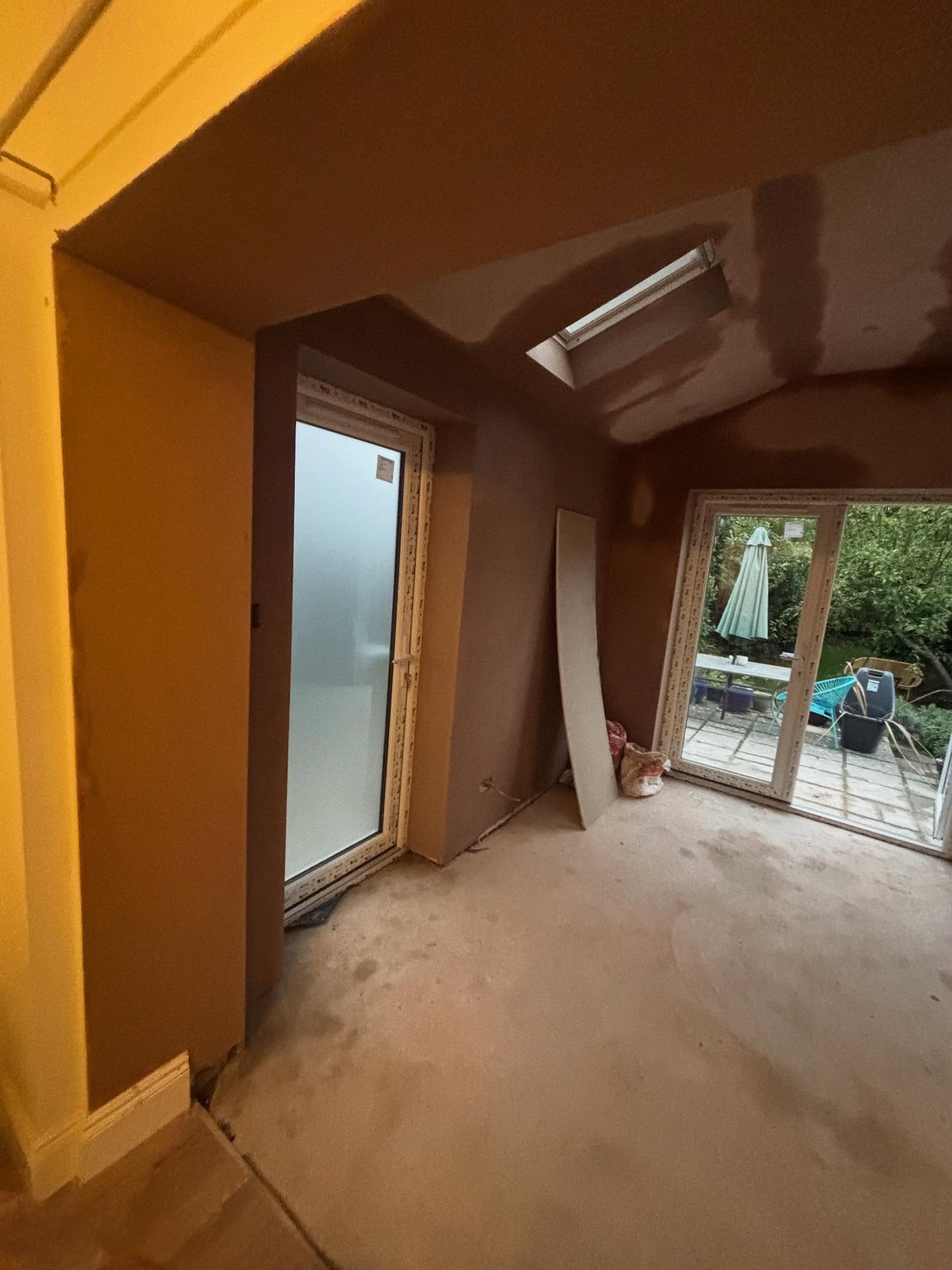 Freshly skimmed interior with garden doors