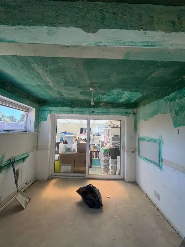 Turquoise primer base coat on walls